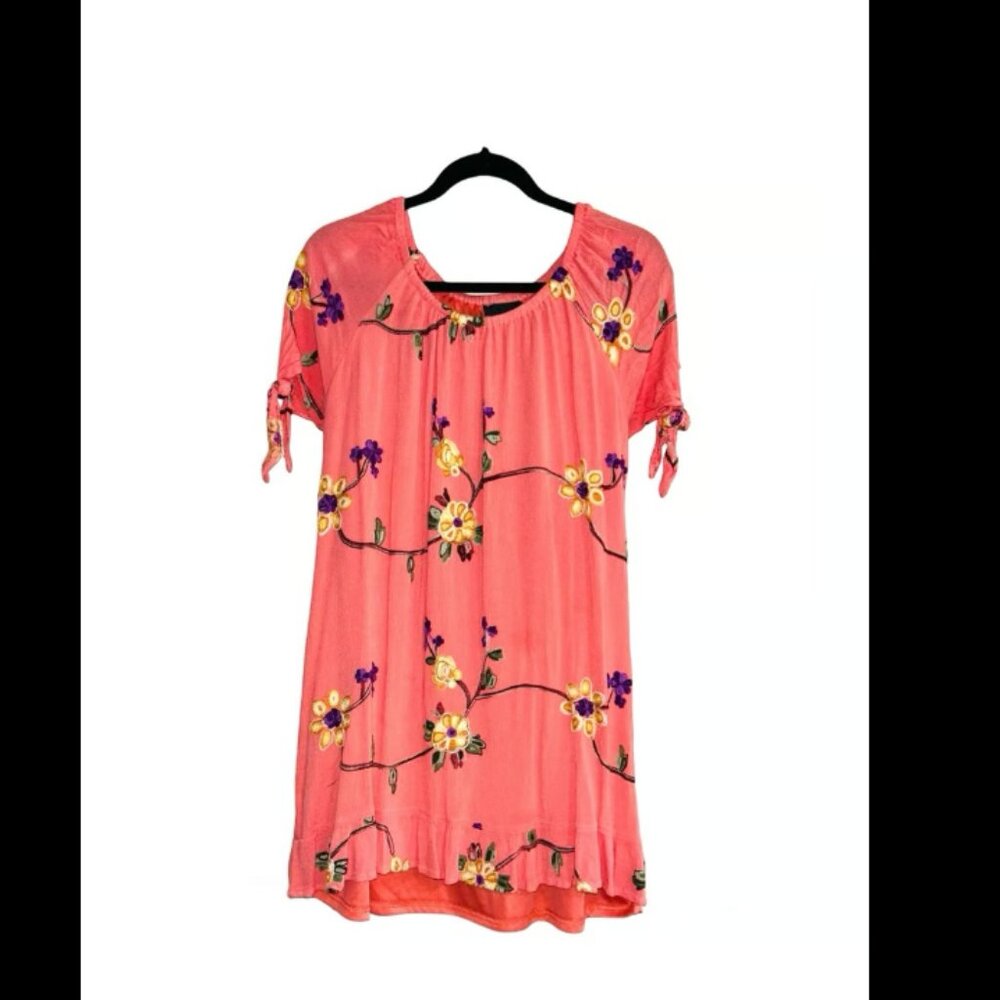Liv Los Angeles coral embroidered off shoulder dress L